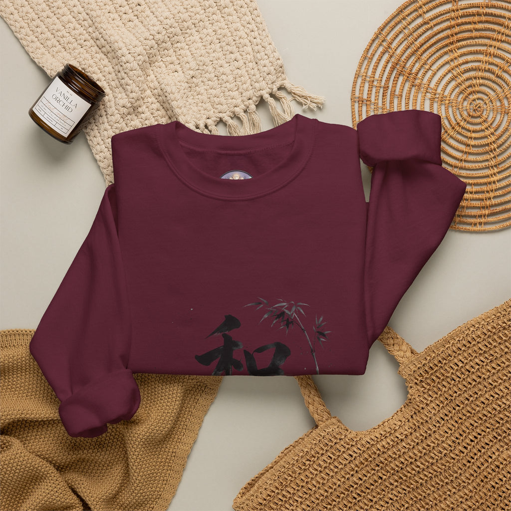 Crewneck Sweatshirt - Japanese Ink Bamboo & Zen Kanji 'Wa' Design