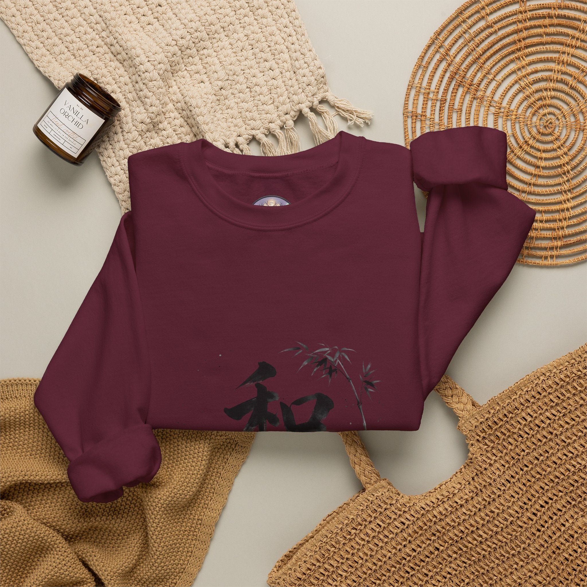 Crewneck Sweatshirt - Japanese Ink Bamboo & Zen Kanji 'Wa' Design