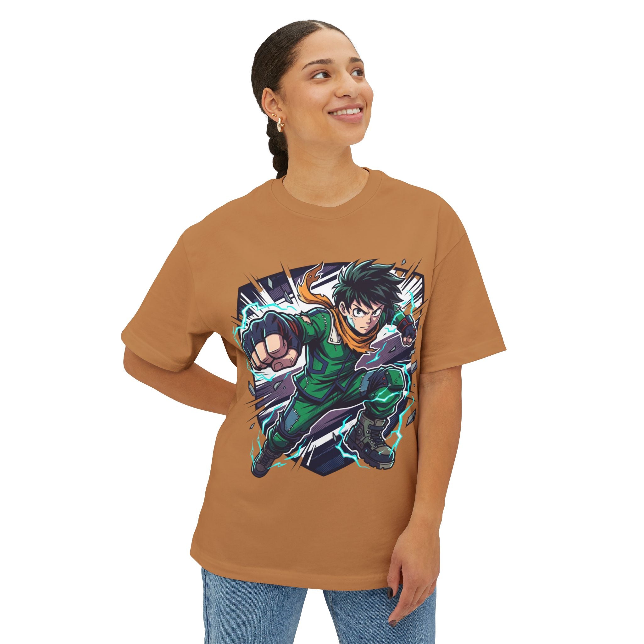 Anime Hero Tee — Dynamic Green Fighter Graphic T-Shirt