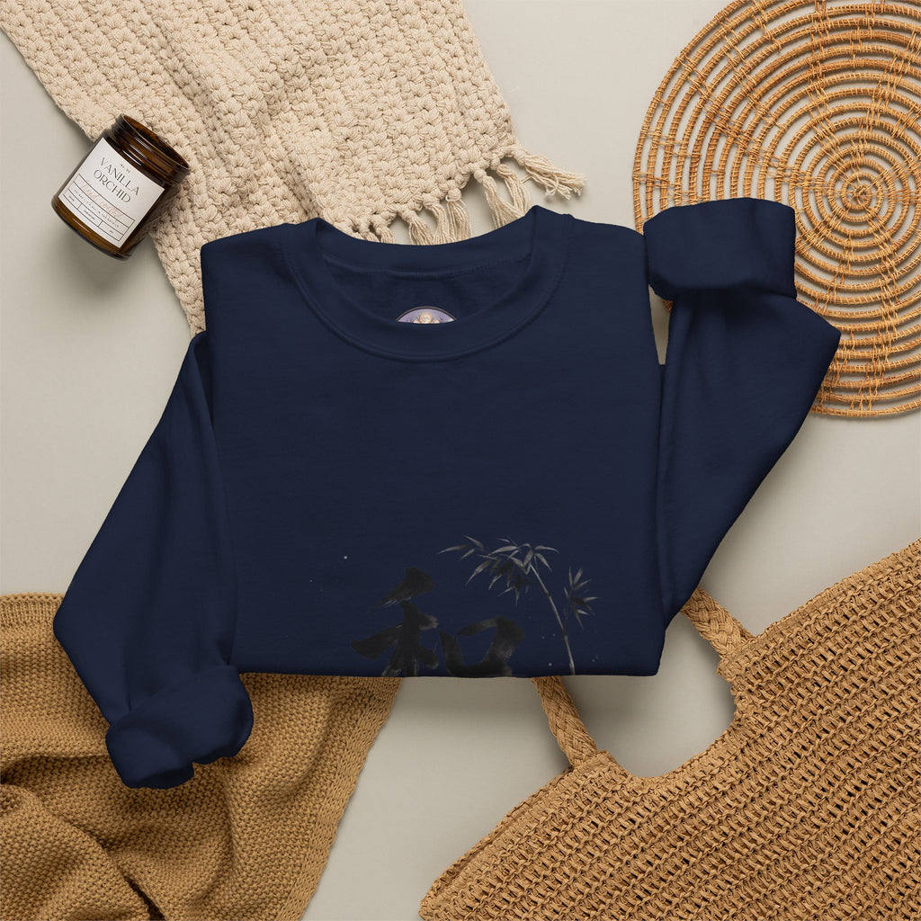 Crewneck Sweatshirt - Japanese Ink Bamboo & Zen Kanji 'Wa' Design