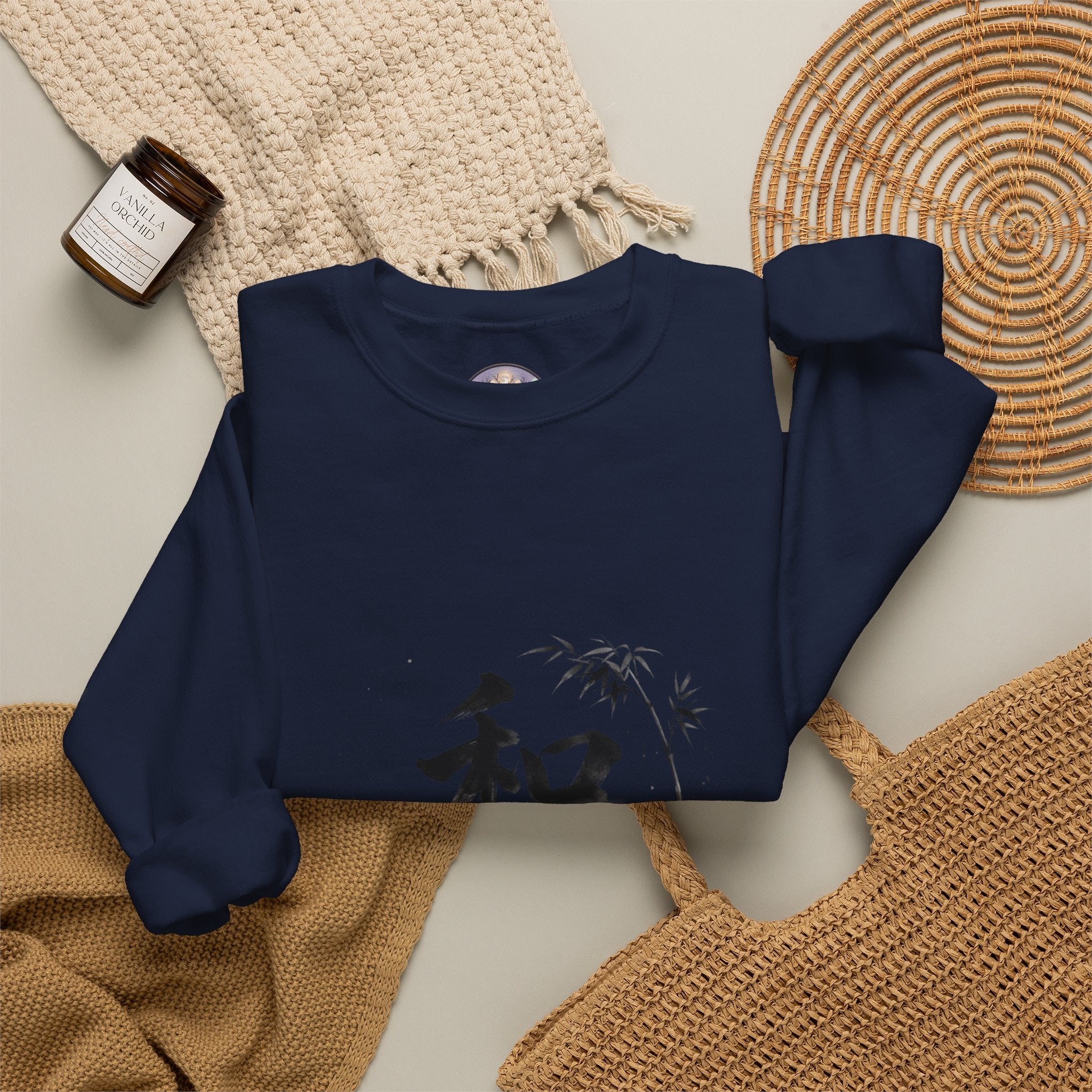 Crewneck Sweatshirt - Japanese Ink Bamboo & Zen Kanji 'Wa' Design