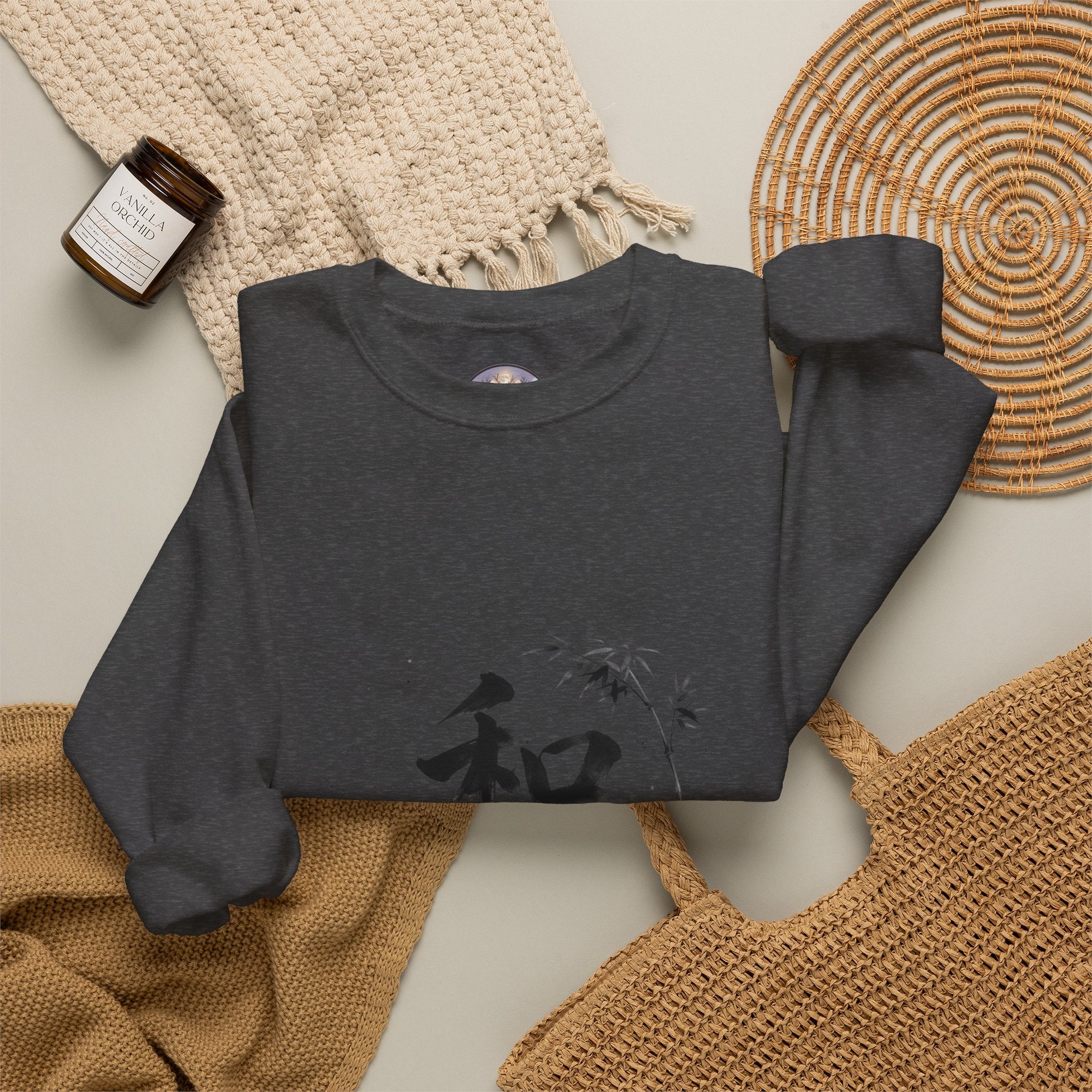 Crewneck Sweatshirt - Japanese Ink Bamboo & Zen Kanji 'Wa' Design