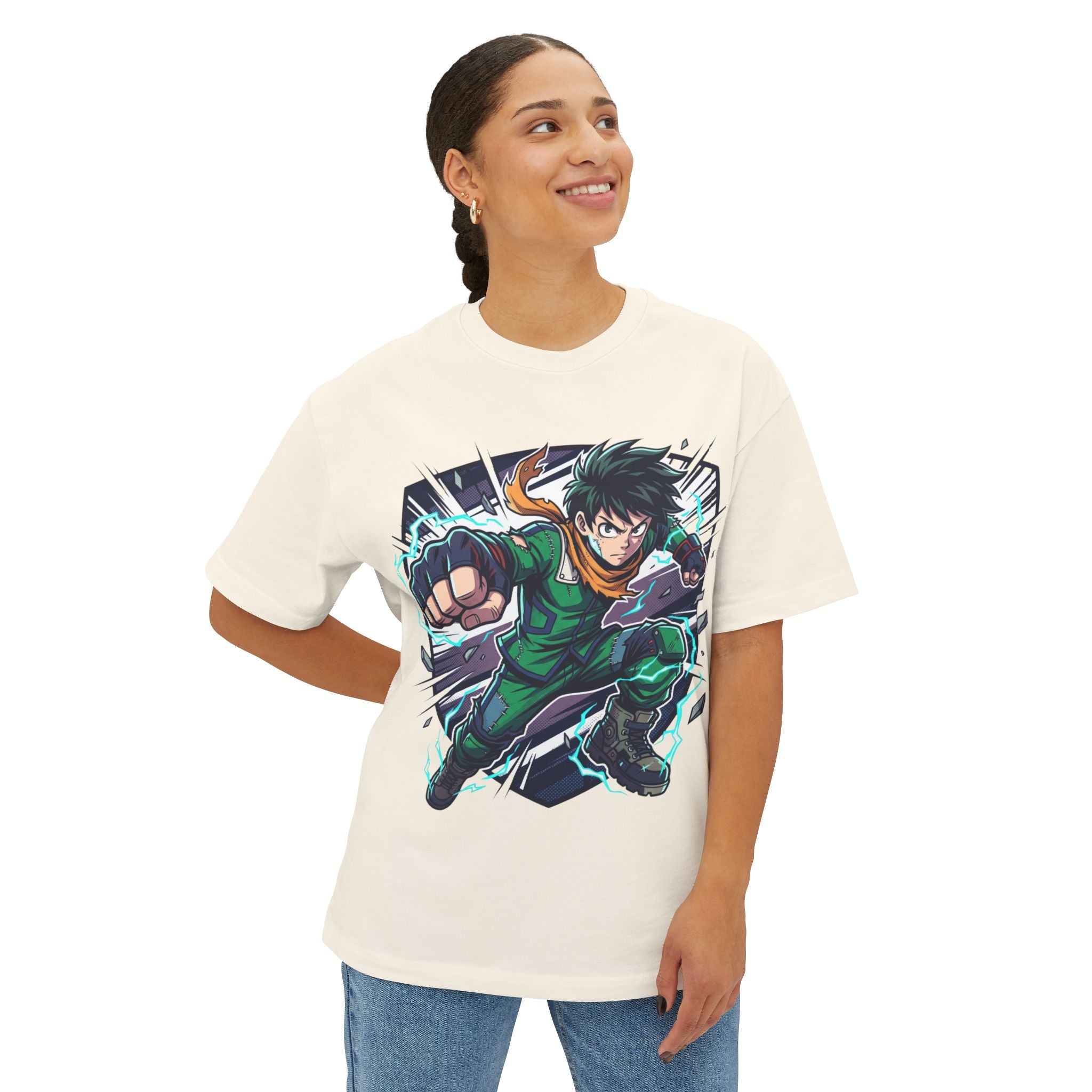 Anime Hero Tee — Dynamic Green Fighter Graphic T-Shirt