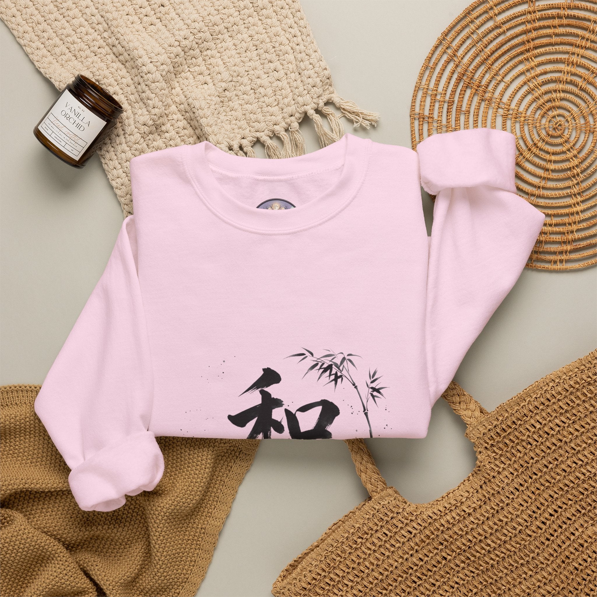 Crewneck Sweatshirt - Japanese Ink Bamboo & Zen Kanji 'Wa' Design