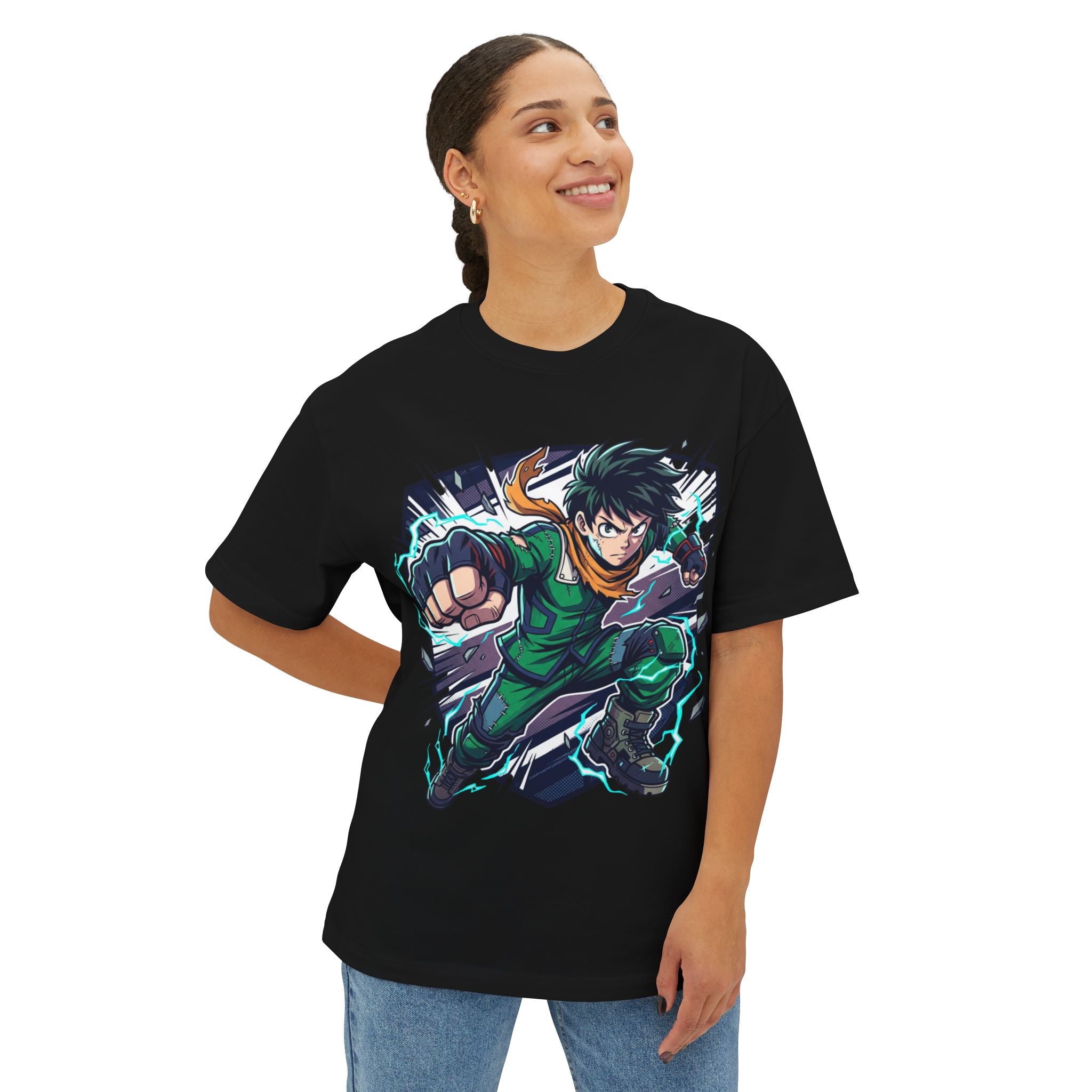 Anime Hero Tee — Dynamic Green Fighter Graphic T-Shirt