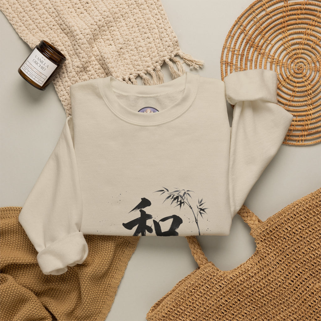 Crewneck Sweatshirt - Japanese Ink Bamboo & Zen Kanji 'Wa' Design