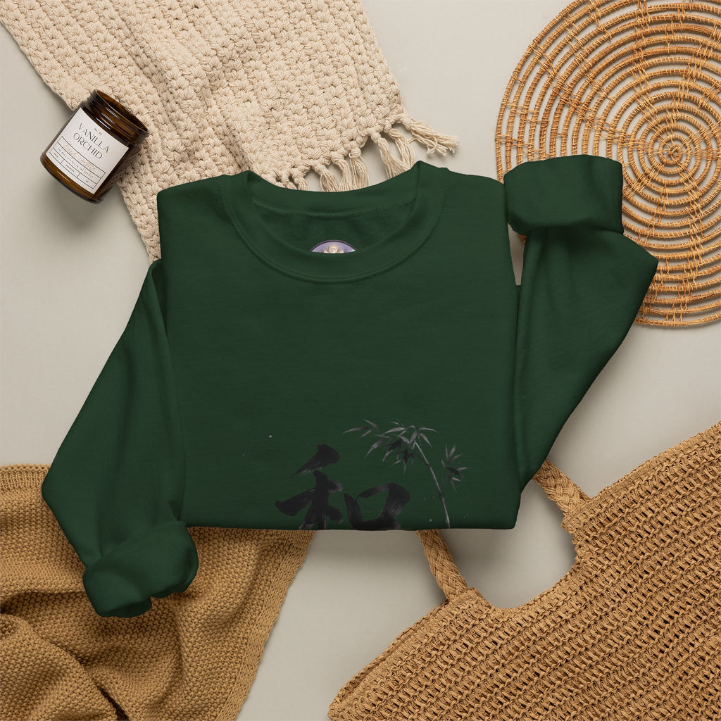 Crewneck Sweatshirt - Japanese Ink Bamboo & Zen Kanji 'Wa' Design
