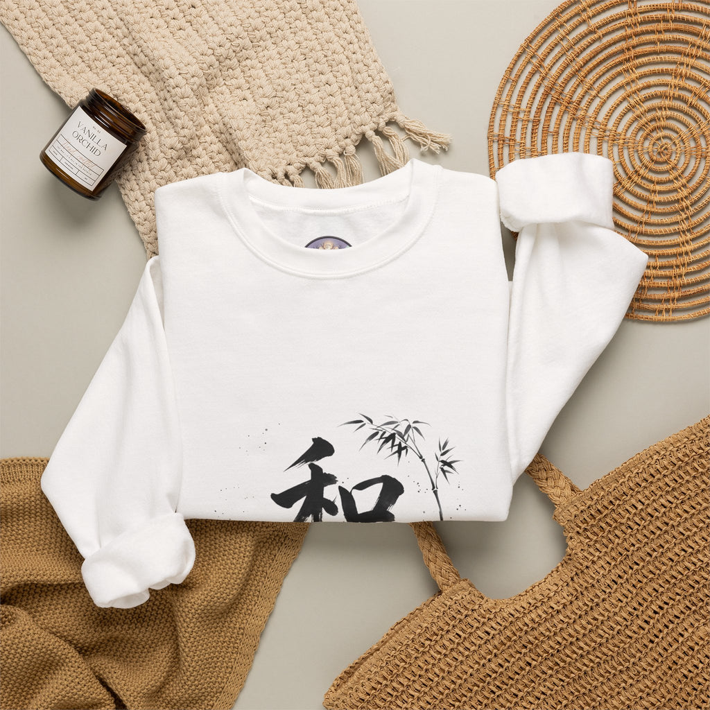 Crewneck Sweatshirt - Japanese Ink Bamboo & Zen Kanji 'Wa' Design
