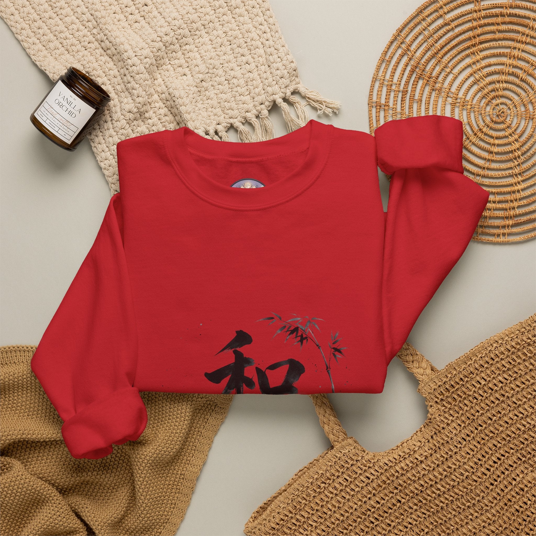 Crewneck Sweatshirt - Japanese Ink Bamboo & Zen Kanji 'Wa' Design
